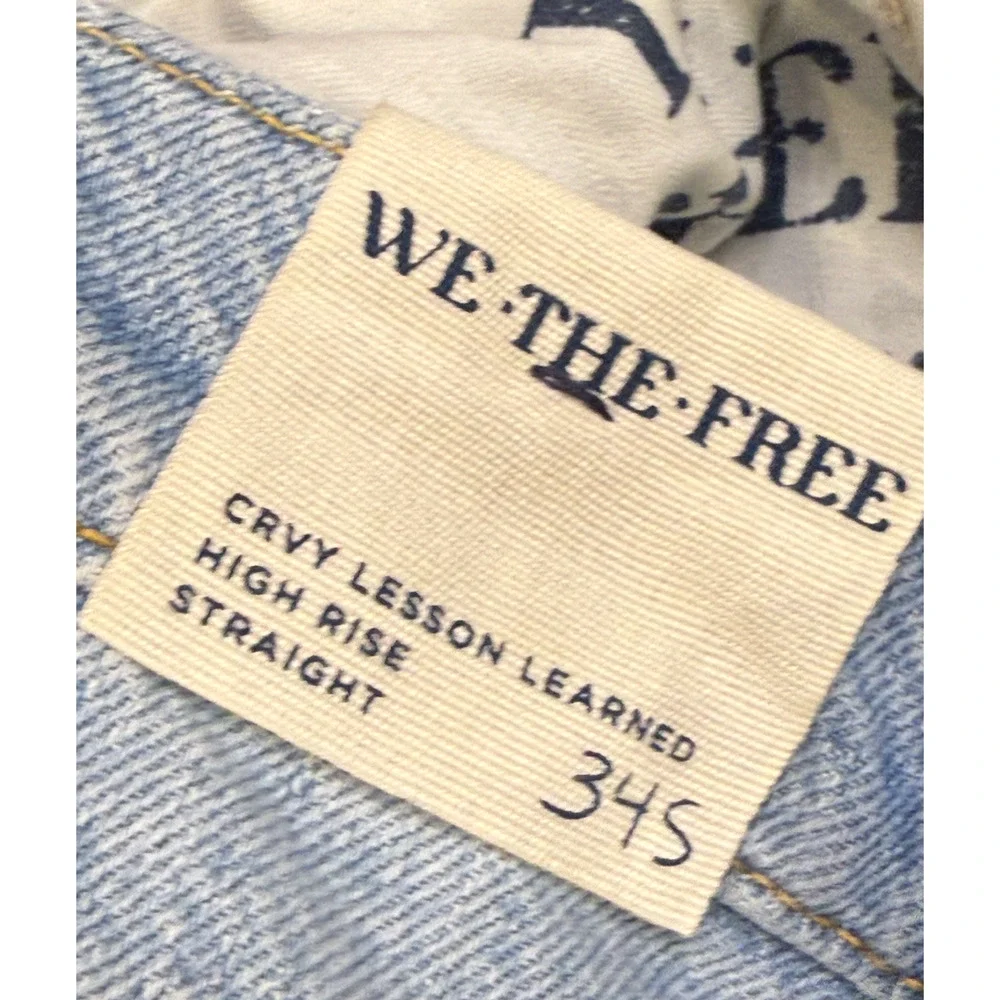 FREE PEOPLE WE THE FREE DISTRESSED CRVY LESSON LEARNED STRAIGHT LEG JEANS 34S 34